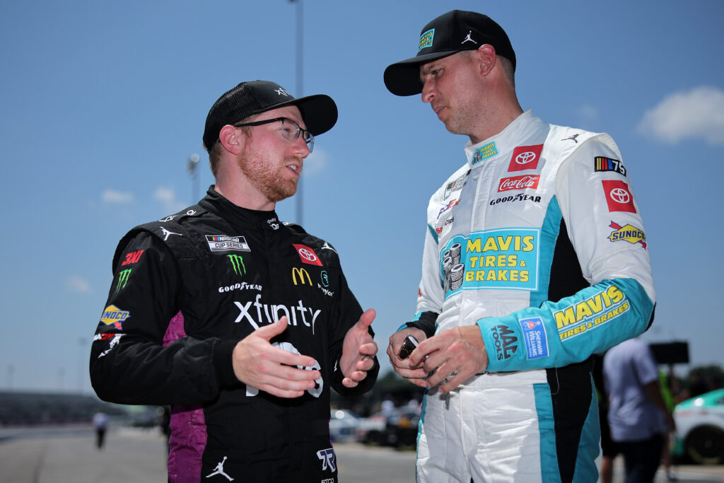 Tyler Reddick and Denny Hamlin talk before race.